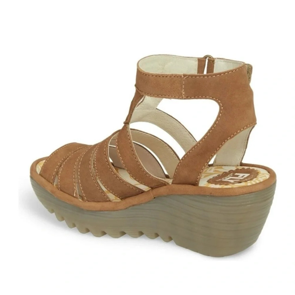 Fly London Yeba 895 Brown Suede Leather  Strappy Wedge Platform Sandals Size 40 - Picture 2 of 13